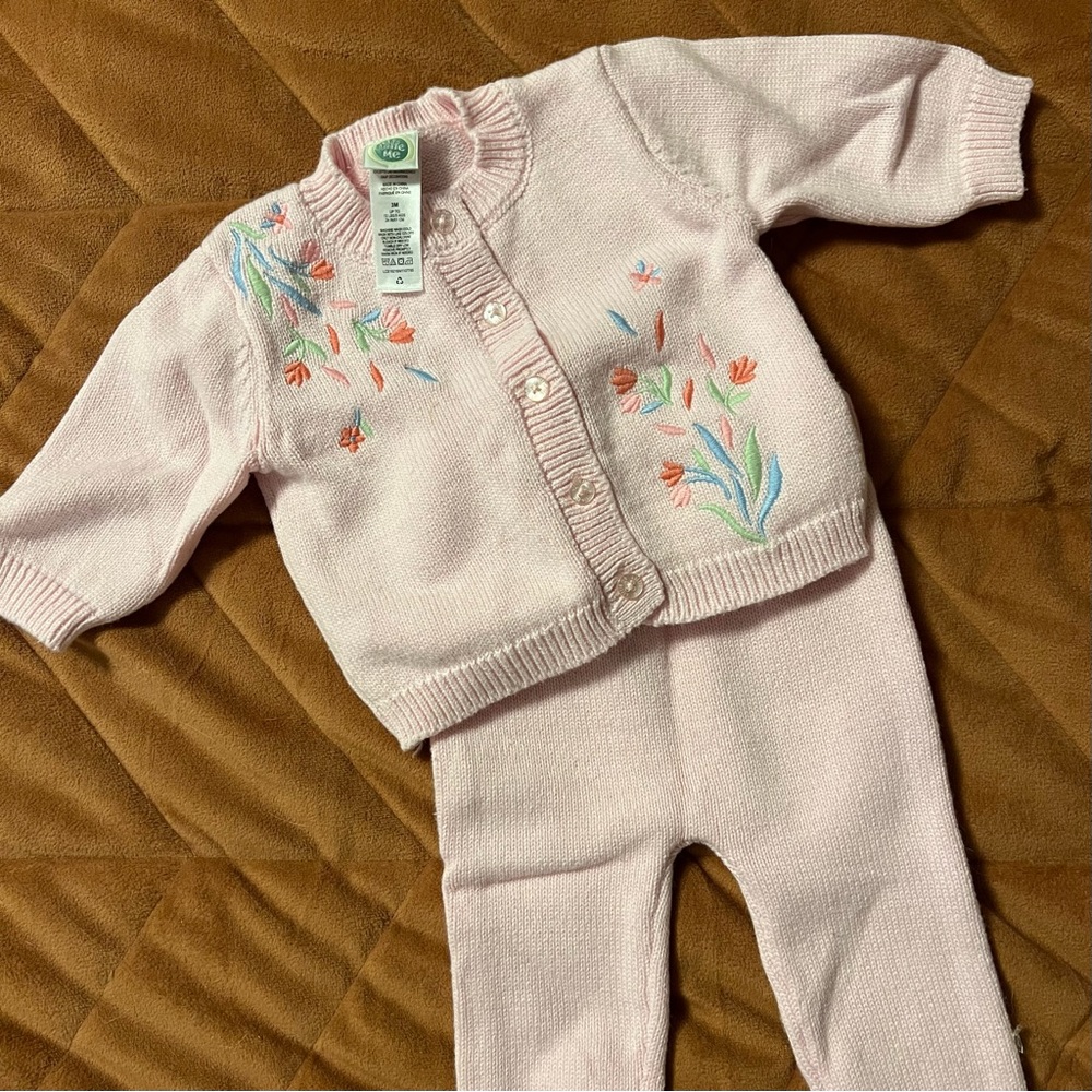 Little Me Pink Knitted Baby Outfit with Floral Details